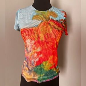 Desigual Colorful Abstract Women's Mesh Top sz Sm
